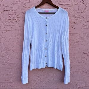 Lilly Pulitzer White Textured Cardigan Sweater Cotton Womens Size XL